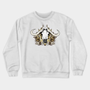 Cool Buffalo Skull with Engraved Floral Crewneck Sweatshirt